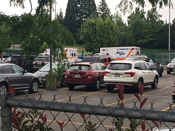 A track and field athlete who tripped and fell onto a javelin, injuring his eye, at Jesuit High School in Portland, Oregon, Friday afternoon is in stable condition.