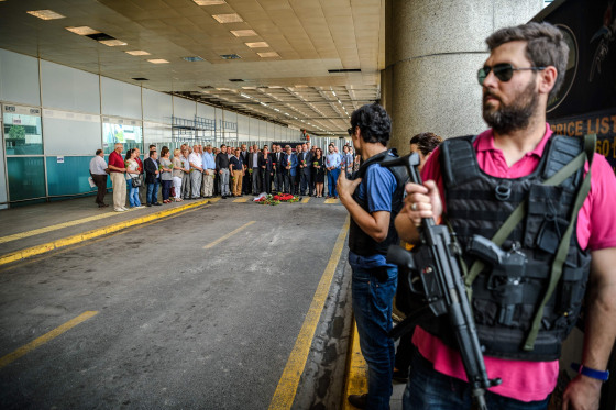 Image: Turkish police officers guard ceremony at Istanbul airport