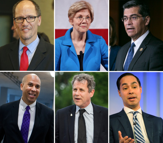 Tom Perez, Elizabeth Warren, Xavier Bercerra, Cory Booker, Sherrod Brown and Juilo Castro