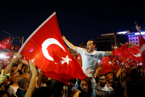 Image: Supporters of Turkish President Tayyip Erdogan gather at Taksim Square in central Istanbul, Turkey