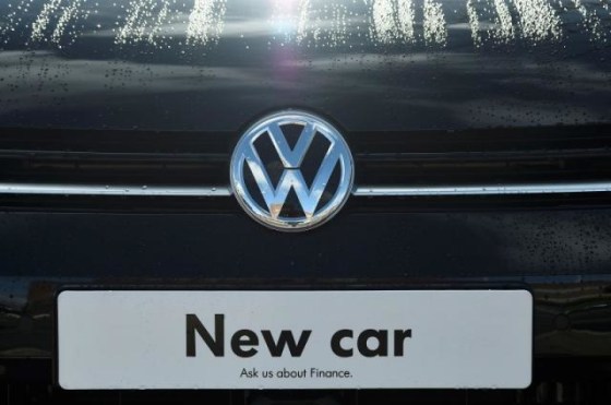 File photo of signage for a new Volkswagen car seen at a dealership in London