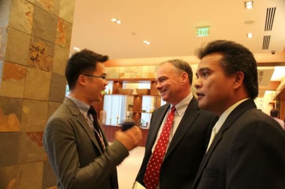 Joe Montano, Jr., with Sen. Tim Kaine