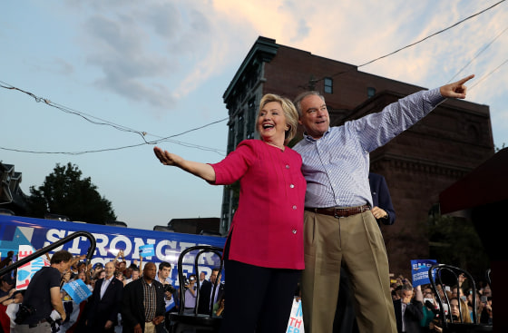 Image: ***BESTPIX*** Hillary Clinton And Tim Kaine Take Campaign Bus Tour Through Pennsylvania And Ohio