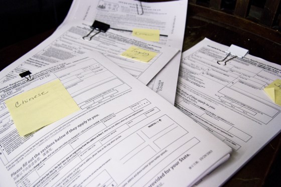 Philadelphia city commissioners, who run the voting process, print registration forms in myriad languages to reach the city'?s diverse population.