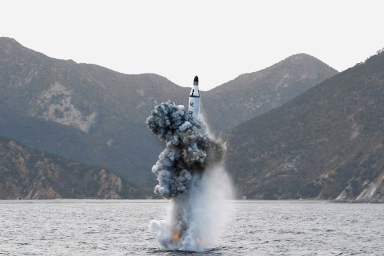 Image: File photo of an underwater test-firing of a strategic submarine ballistic missile is seen in this undated photo released by North Korea's KCNA