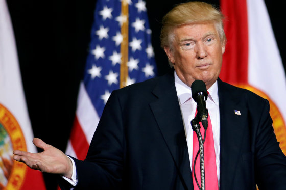 Image: Republican presidential nominee Donald Trump speaks at a campaign rally in Tampa