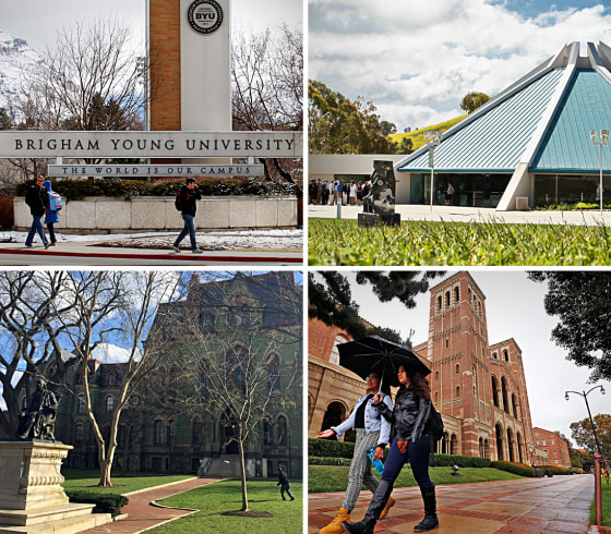 Clockwise from left, Brigham Young University, Concordia University Irvine, University of California, Los Angeles, and University of Pennsylvania.