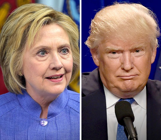 This combination of file photos shows Democratic presidential candidate Hillary Clinton on June 15, 2016 and presumptive Republican presidential nominee Donald Trump on June 13, 2016.