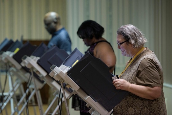 Image: Voters cast electronic ballots during primary voting in Stark County