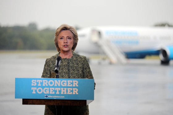 Image: U.S. Democratic presidential candidate Hillary Clinton speaks to the media