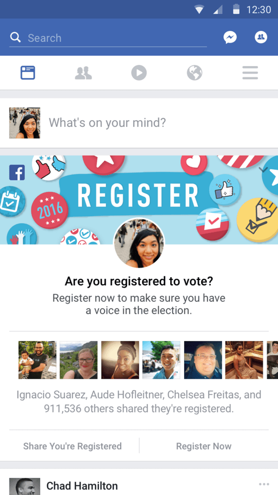 Facebook voter registration campaign.