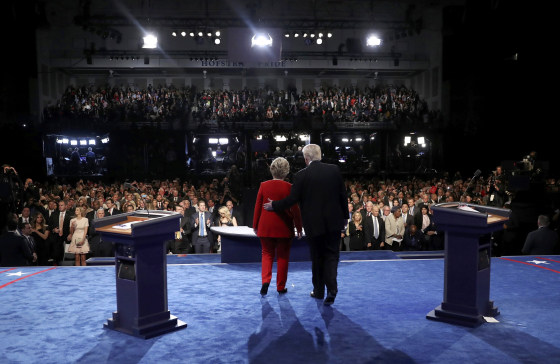 Image: Clinton and Trump at the conclusion of their first presidential debate at Hofstra University in Hempstead