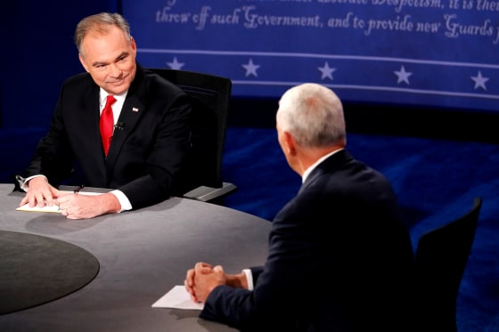 Image: Vice Presidential Debate Between Gov. Mike Pence And Sen. Tim Kaine