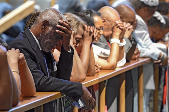 Parishioners gather for Sunday service at Shorter Community A.M.E. Church