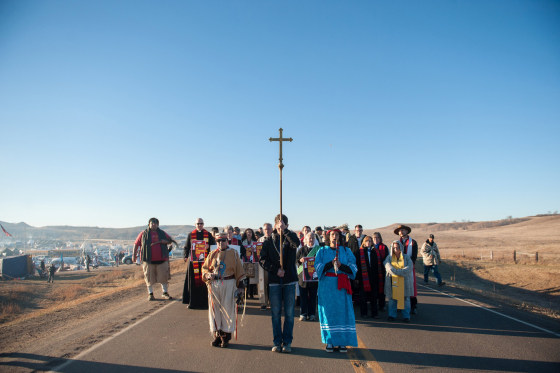 Image: Members of the clergy from across the United States participate in a march during a protest of the Dakota Access pipeline on the Standing Rock Indian Reservation near Cannonball