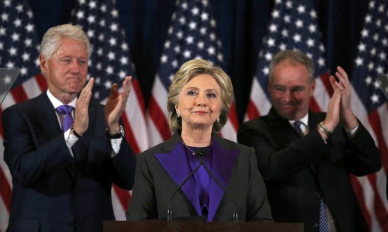 Image: Hillary Clinton addresses her staff and supporters about the results of the U.S. election at a hotel in New York