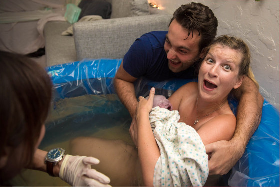 Photos capture hilarious moment mom finds out baby is a