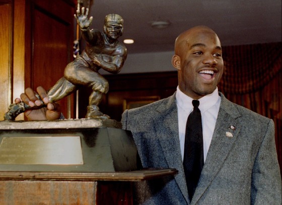 Image: Colorado tailback Rashaan Salaam with the Heisman Trophy in New York