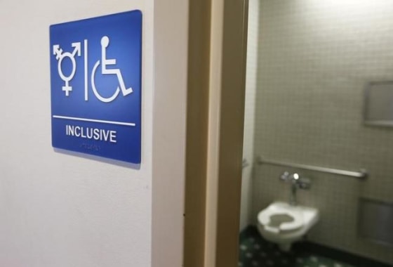 A gender neutral bathroom is seen at the University of California, Irvine