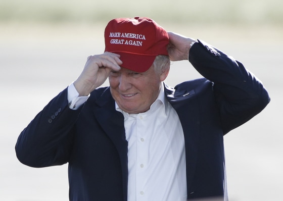 Image: Republican presidential candidate Donald Trump wears his \"Make America Great Again\" hat