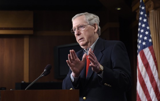 Image: Mitch McConnell speaks during a news conference on Capitol Hill