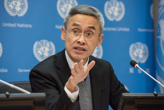 CoI member, Vitit Muntarbhorn speaks with the UN press corps