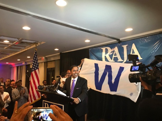 Raja Krishnamoorthi, who will represent Illinois' 8th Congressional District, speaking at his Election Night party.