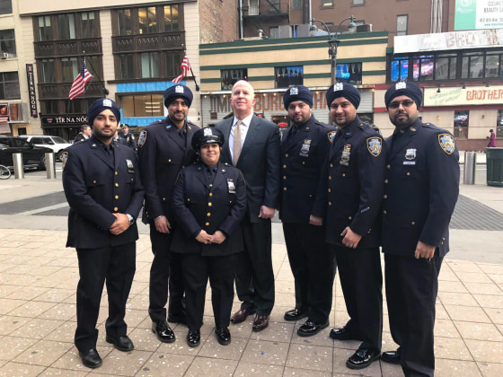 Members of the Sikh Officers Association with NYPD Commissioner James O'Neill