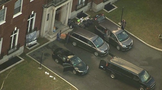 Equipment is removed from a Russian compound in Upper Brookville on New York's Long Island.