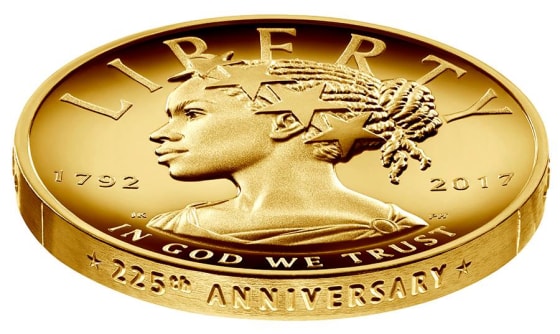The new $100 coin featuring an African American Lady Liberty.