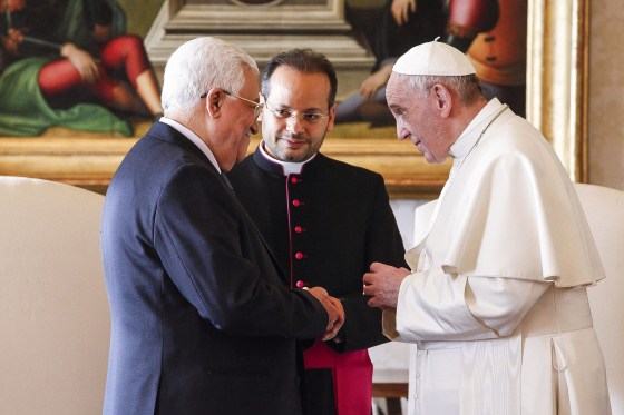 Image: Palestinian president Mahmoud Abbas talks with Pope Francis