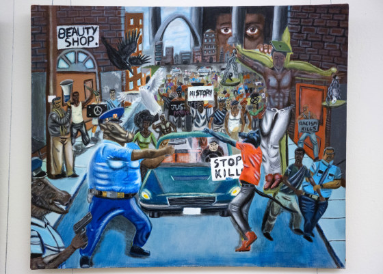 Image: A painting by David Pulphus hangs in a hallway displaying paintings by high school students selected by their member of congress on Capitol Hill in Washington, Jan. 5, 2017.