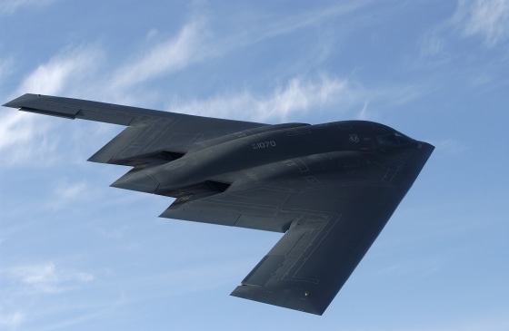 Image: The B-2 stealth bomber is pictured over Whiteman Air Force Base near Knob Noster, Missouri.