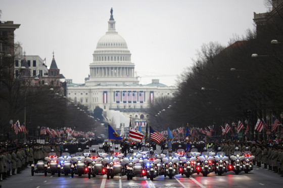 Image: Washington D.C. motorcycle police lead the inaugural parade for U.S. President Donald Trump after he was sworn in at the Capitol in Washington