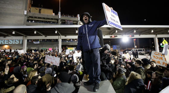 Image: Protest at New York's JFK International Airport against President Trump's immigration ban, USA - 28 Jan 2017