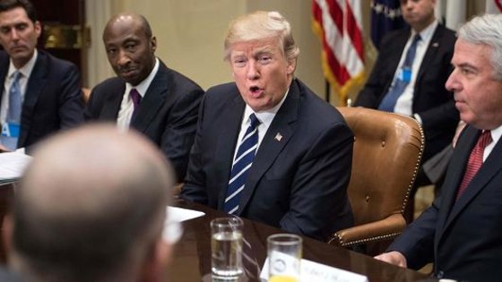 President Donald Trump meets with leaders of the pharmaceutical industry in the Oval Office at the White House in Washington, DC, on January 31, 2017.