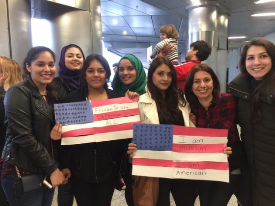 People assembled at the Miami Int'l Airport on Jan. 29 to protest Pres. Trump's immigration executive order. 