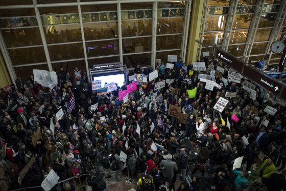 Image: Demonstration Held At Reagan National Airport Against Trump's Recent Immigration Policy