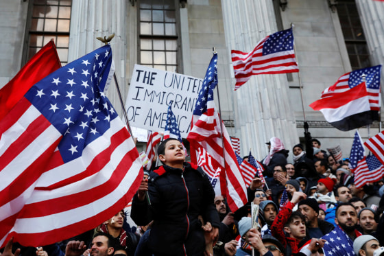 Image: Demonstrators participate in a protest by the Yemeni community against U.S. President Donald Trump's travel ban in the Brooklyn borough of New York, Feb. 2, 2017.