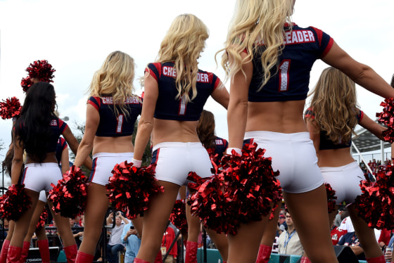 Image: Houston Texans Cheerleaders perform for fans as they arrive for Super Bowl LI at NGR Stadium in Houston, Texas on Feb. 5, 2017.