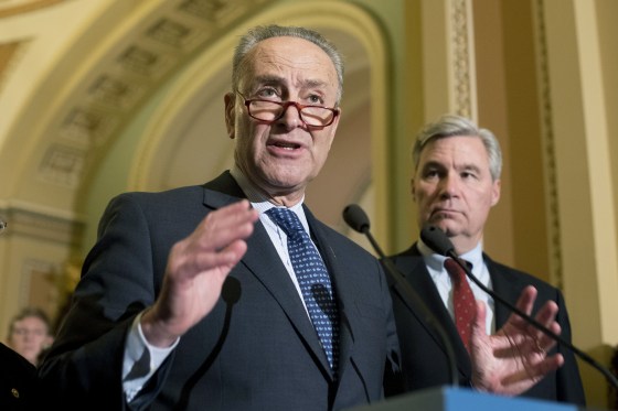Image: Senate Minority Leader Democrat Chuck Schumer speaks during a news conference on Capitol Hill in Washington, D.C. on Feb. 7.