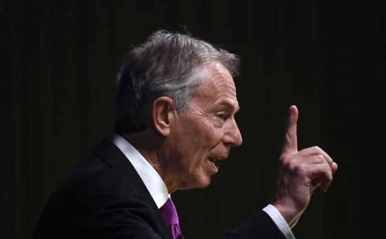 Former British Prime Minister Tony Blair delivers a keynote speech at a pro-Europe event in London
