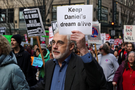 Image: Protestors march through downtown Seattle in support of Daniel Ramirez Medina, who was detained by U.S. immigration authorities, in Seattle, Washington