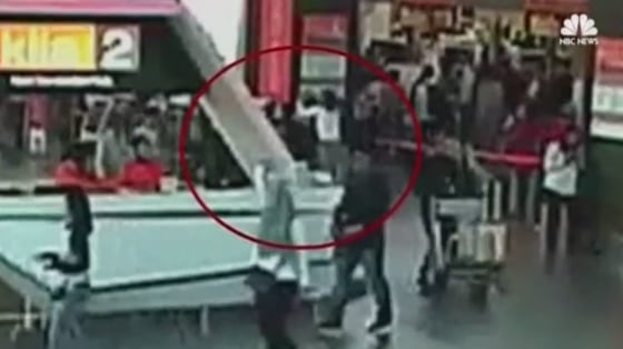 Image: A still from the surveillance video believed to show the moment King Jong Nam is attacked at the airport in Kuala Lumpur