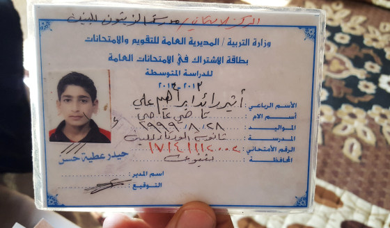 Image: The ID card/childhood photo of teenage ISIS militant Atheer Ali