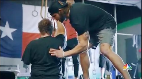 An amputee works out at former NFL player David Vobora's Dallas facility.