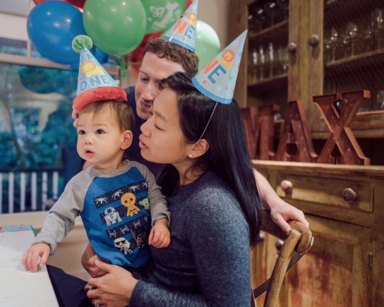 Mark Zuckerberg and his wife, Priscilla Chan, celebrate daughter Max's first birthday in 2016.