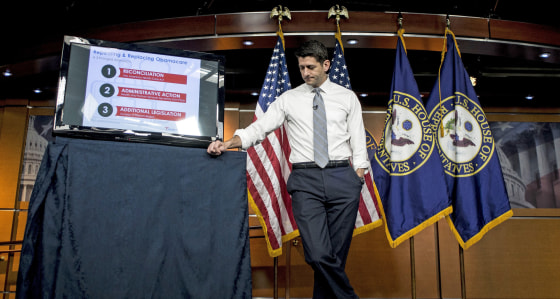 Image: House Speaker Paul Ryan (R-Wis.) discusses the American Health Care Act at a news conference on Capitol Hill in Washington.