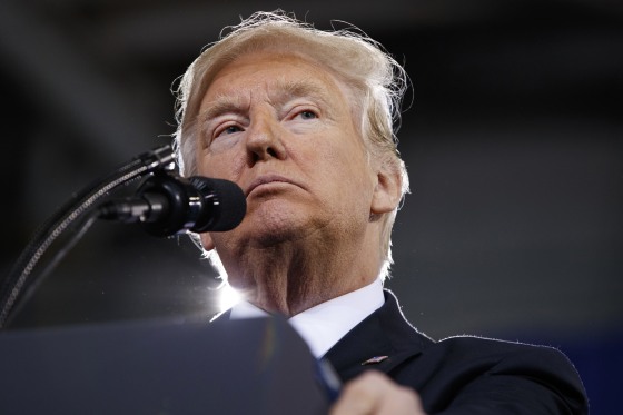 Image: Trump pauses while speaking at the American Center of Mobility
