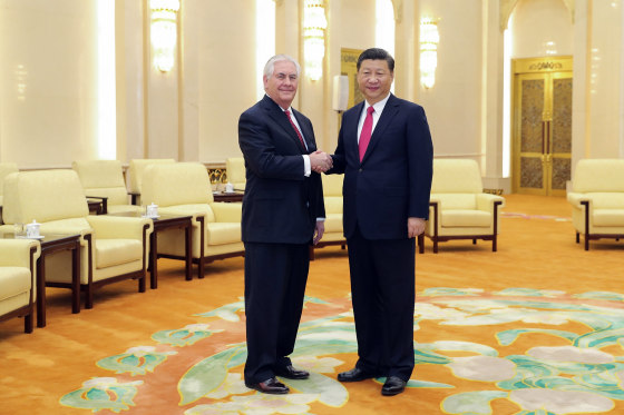 Image: State of Secretary Rex Tillerson shakes hands with China's President Xi Jinping